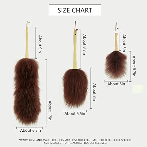 iHUFeather Lambswool Duster 16'' Length Solid Wooden Handle Leather Hang Strap for Cleaning Ceiling Fans Window Blinds Computer Furniture Figurines TV Brown | Soft Lamb Wool Dusting Tool thumbnail 2