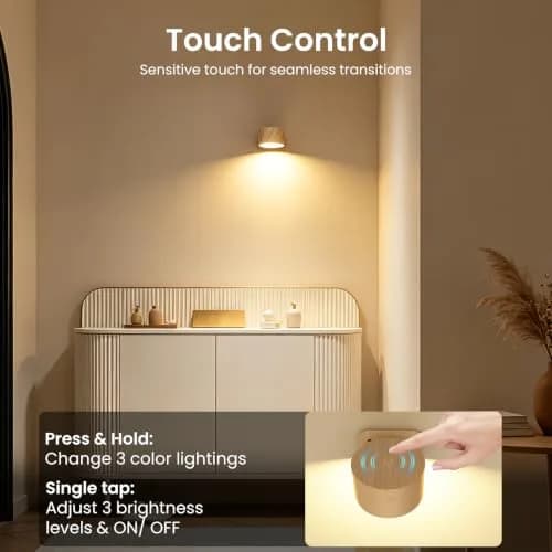 Koopala LED Sconces Wall Mounted Lamps with Rechargeable Battery, 3 Color Temps & Brightness, 360° Rotation, Cordless Bedside Light thumbnail 4