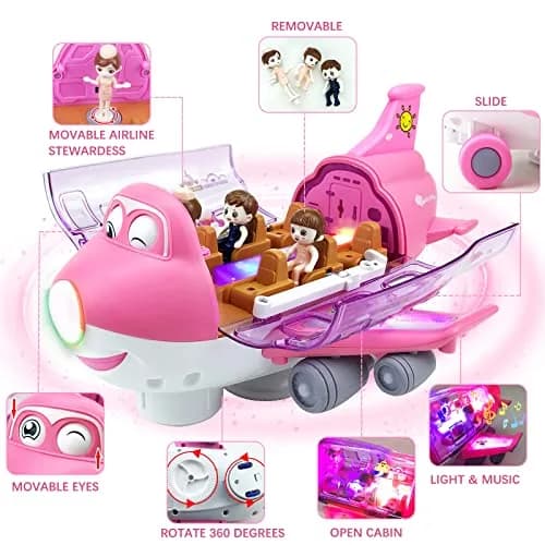 Ynybusi Airplane Toys for Toddlers 10 inches Pink | Realistic Lights & Sounds for Kids 3+ thumbnail 4