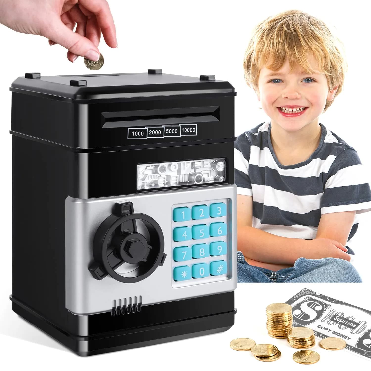 GuDoQi Electronic ATM Piggy Bank for Kids | 15.2cm x 14.7cm x 21cm (5.9" x 5.9" x 8.1") - main product image