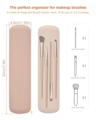 FERYES Travel Makeup Brush Holder, Magnetic Silicon Organizer, Khaki | Portable & Anti-fall (7.8" x 1.89" x 0.8") thumbnail 4