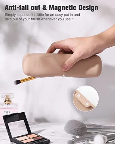 FERYES Travel Makeup Brush Holder, Magnetic Silicon Organizer, Khaki | Portable & Anti-fall (7.8" x 1.89" x 0.8") thumbnail 5