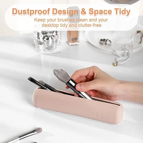 FERYES Travel Makeup Brush Holder, Magnetic Silicon Organizer, Khaki | Portable & Anti-fall (7.8" x 1.89" x 0.8") thumbnail 2