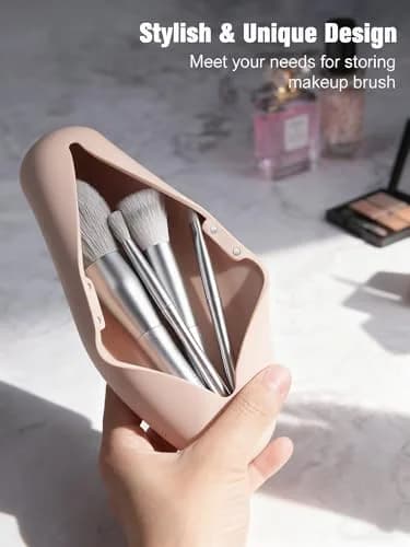 FERYES Travel Makeup Brush Holder, Magnetic Silicon Organizer, Khaki | Portable & Anti-fall (7.8" x 1.89" x 0.8") thumbnail 3