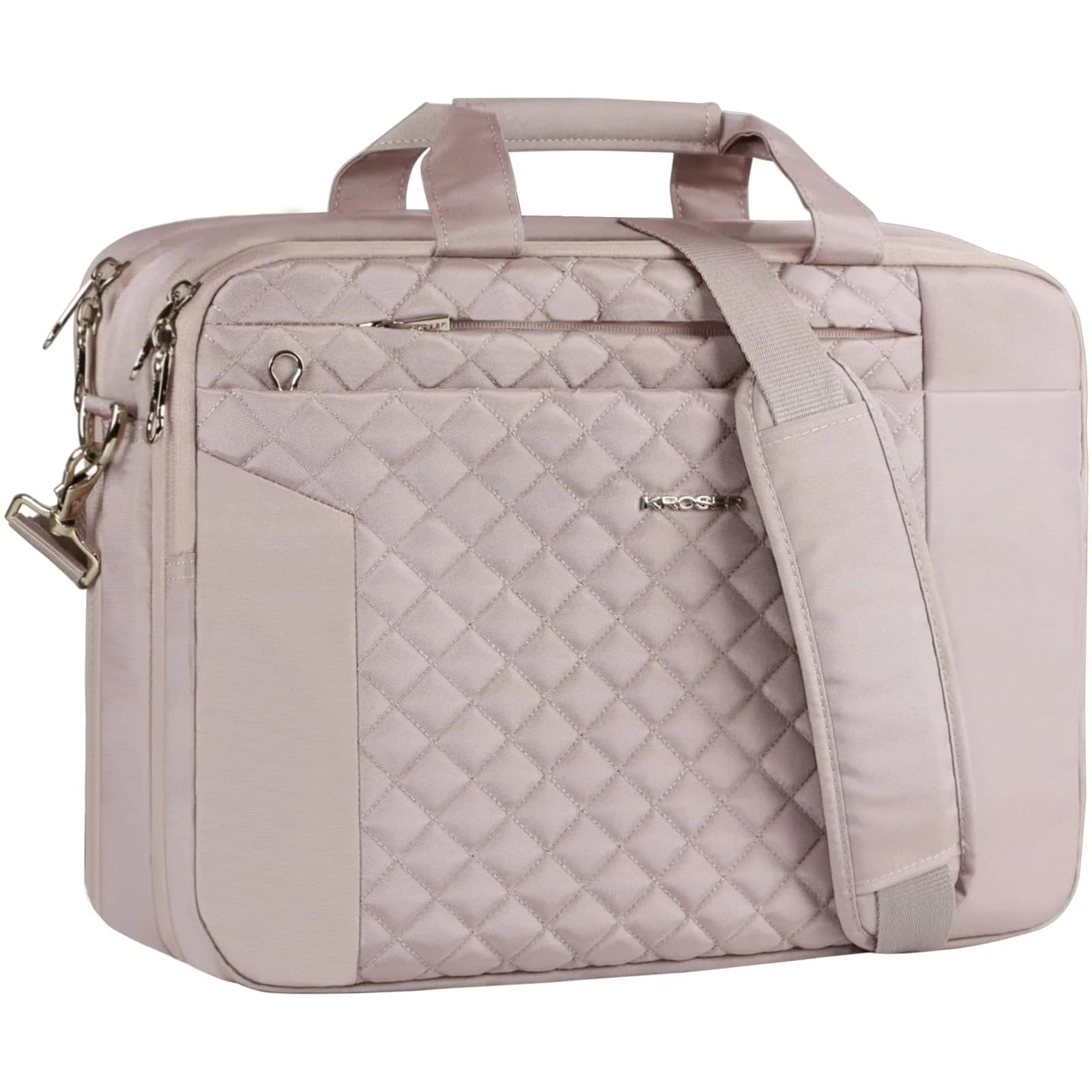 KROSER 17.3 Inch Laptop Briefcase Bag - Expandable Waterproof Messenger Shoulder Bag for Women | Grey Pink — Grey Pink