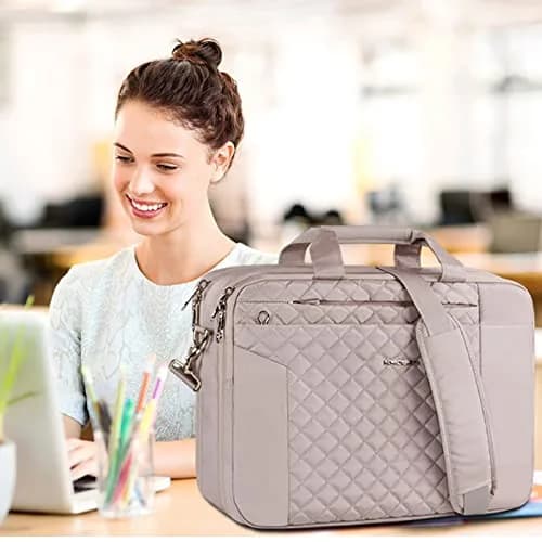KROSER 17.3 Inch Laptop Briefcase Bag - Expandable Waterproof Messenger Shoulder Bag for Women | Grey Pink thumbnail 2