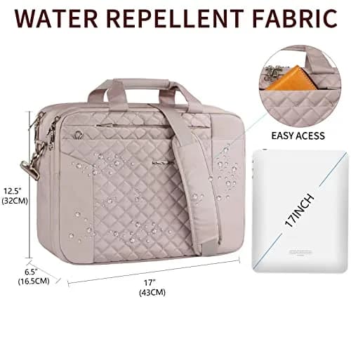 KROSER 17.3 Inch Laptop Briefcase Bag - Expandable Waterproof Messenger Shoulder Bag for Women | Grey Pink thumbnail 3
