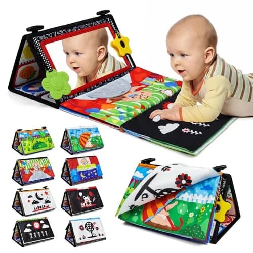Dr.Rapeti Tummy Time Floor Mirror with Soft Book - High Contrast Baby Toy 21cm x 16.5cm thumbnail 1