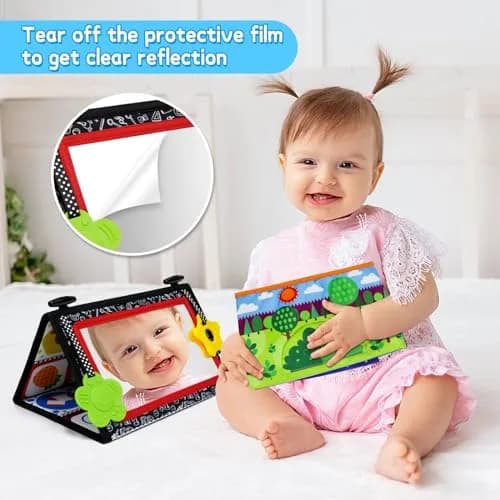 Dr.Rapeti Tummy Time Floor Mirror with Soft Book - High Contrast Baby Toy 21cm x 16.5cm thumbnail 5