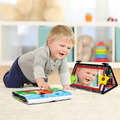 Dr.Rapeti Tummy Time Floor Mirror with Soft Book - High Contrast Baby Toy 21cm x 16.5cm thumbnail 6