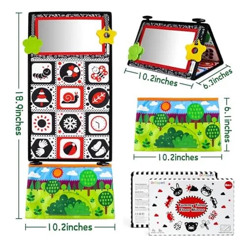 Dr.Rapeti Tummy Time Floor Mirror with Soft Book - High Contrast Baby Toy 21cm x 16.5cm thumbnail 2