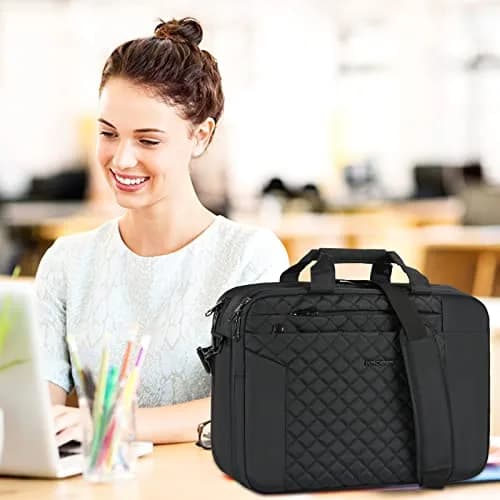 KROSER 17 Inch Expandable Laptop Bag Computer Briefcase with Luggage Strap & TSA Friendly Compartment | Water-Resistant Polyester thumbnail 2