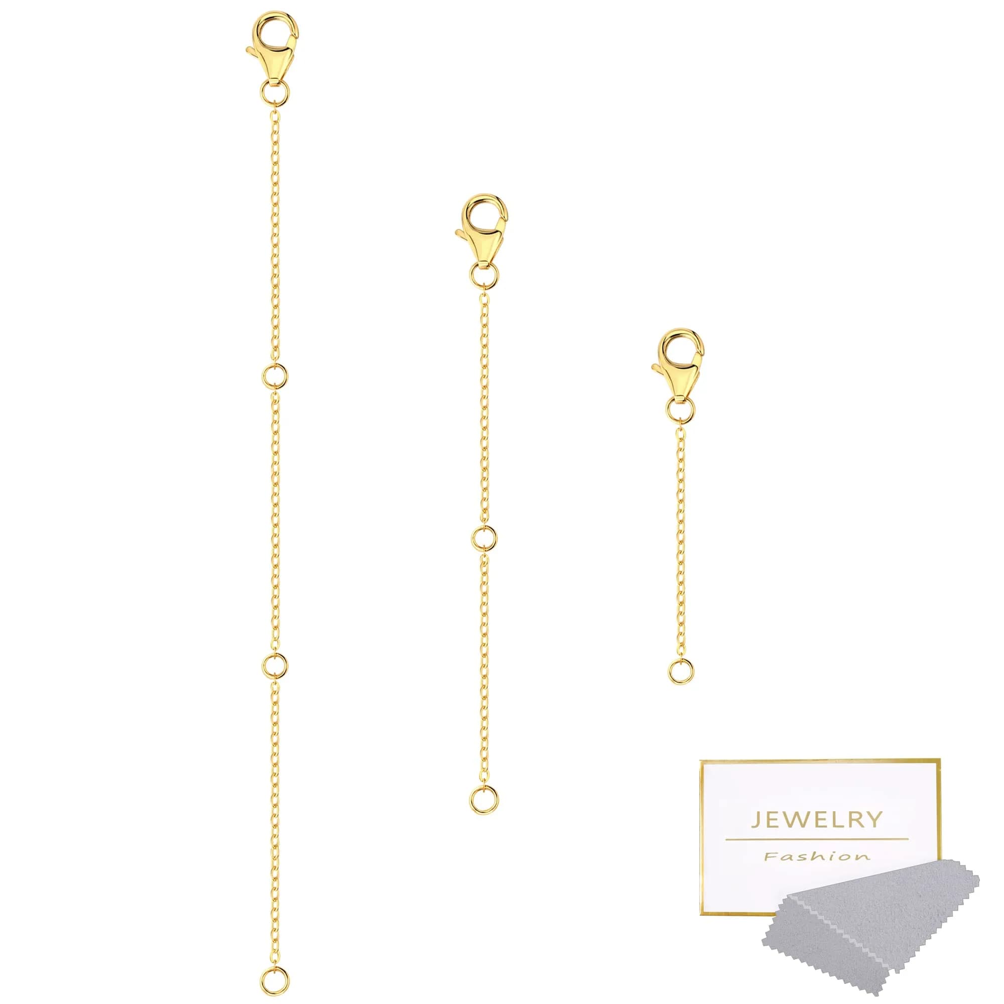 ASH'S CHOICE Gold Necklace Extenders with Lobster Clasp, 3PCS 14K Gold Plated Brass Chains (2, 4, 6 Inches) | Jewelry Findings for Bracelets & Anklets