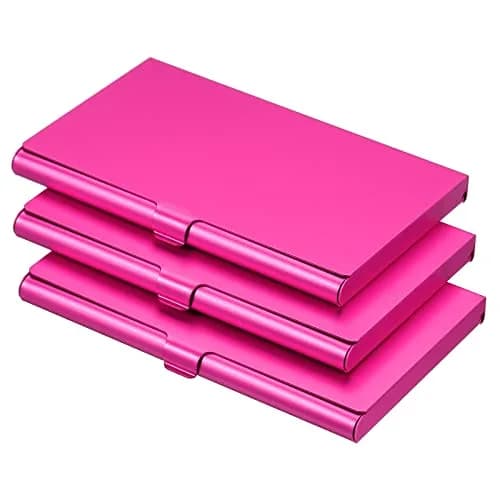 PATIKIL Business Card Holder 3 Pieces Aluminum Alloy Rose Red | Slim, Durable & Professional (93mmx60mmx8mm) thumbnail 1