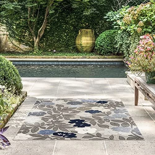 Tayse Ostro Modern Floral Blue Large 8x10 Indoor Outdoor Rug | Waterproof, Fade Resistant, Easy Care thumbnail 4