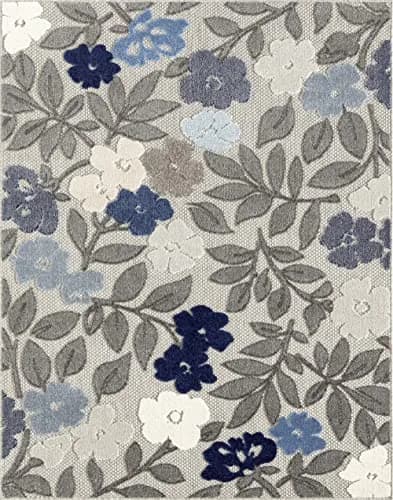 Tayse Ostro Modern Floral Blue Large 8x10 Indoor Outdoor Rug | Waterproof, Fade Resistant, Easy Care thumbnail 3