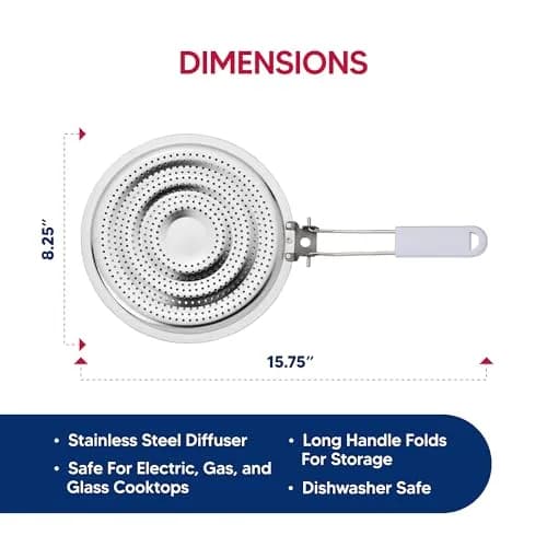 HIC Kitchen Heat Diffuser Set of 2 with Removable Handle, Stainless Steel 20.96cm (8.25-Inch) | Even Heat Distribution for Gas, Electric, Glass Stovetops thumbnail 8