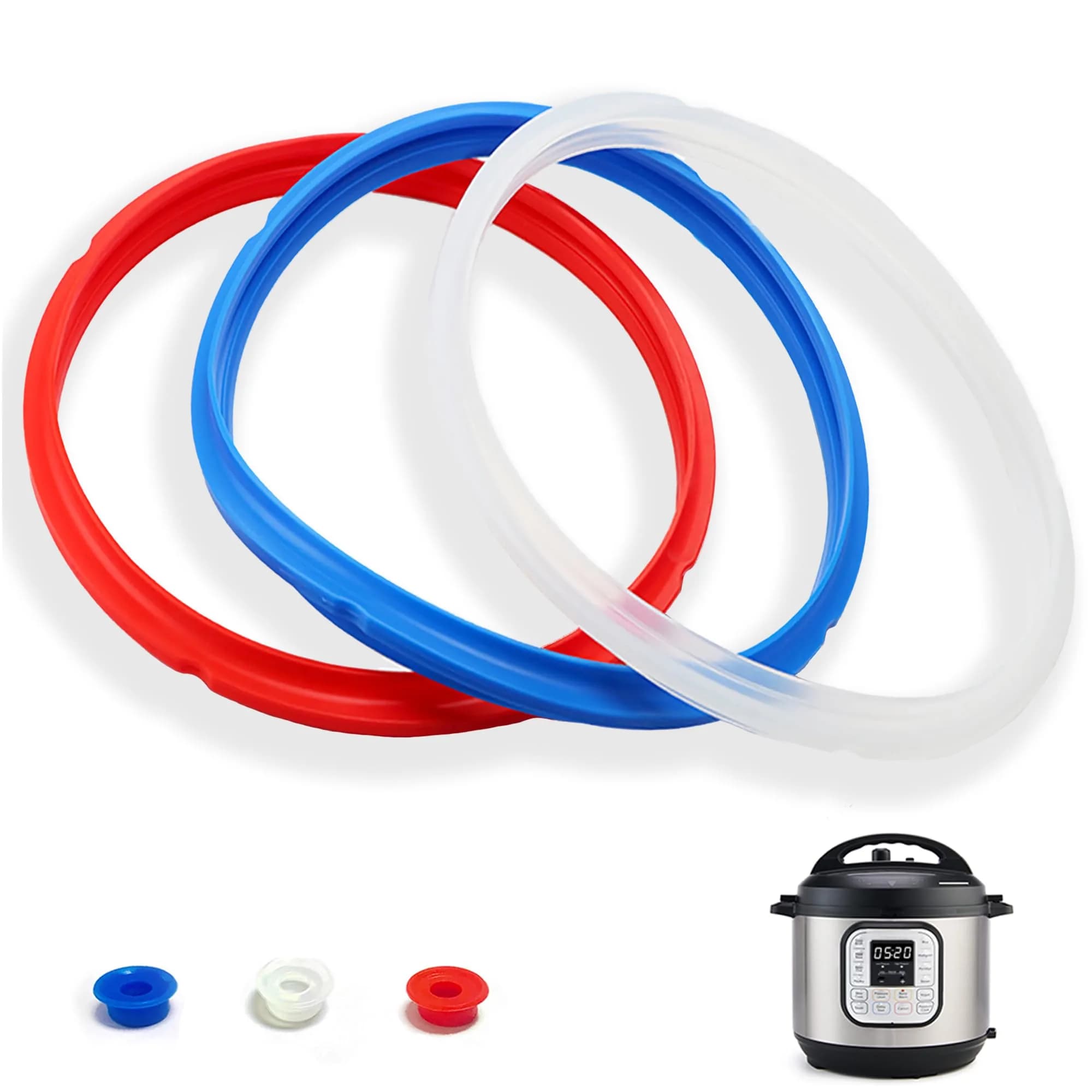 Fuator Mini 3Qt Instant Pot Sealing Ring & Float Valve Caps | 3 Pack Clear, Red, Blue - main product image