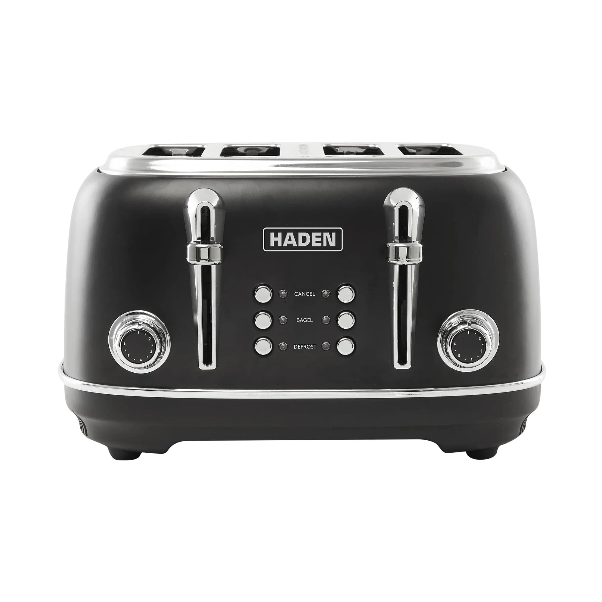 Haden Heritage 4 Slice Wide Slot Stainless Steel Toaster, Black & Chrome | Adjustable Browning & Modern Design