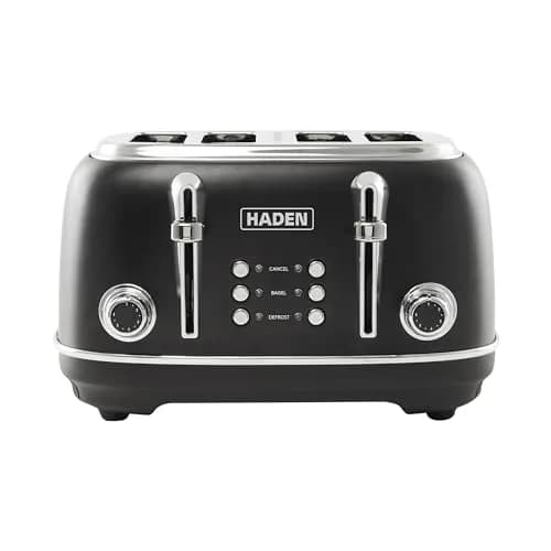 Haden Heritage 4 Slice Wide Slot Stainless Steel Toaster, Black & Chrome | Adjustable Browning & Modern Design thumbnail 1