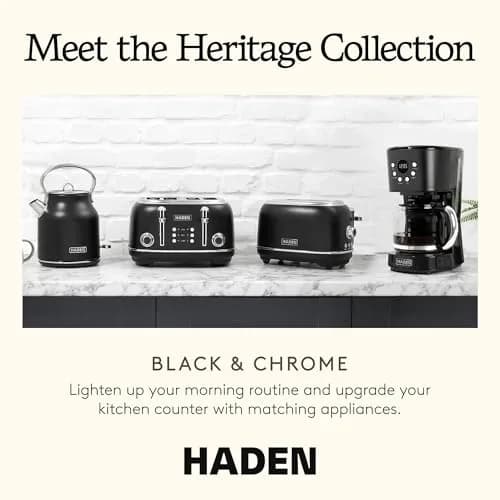 Haden Heritage 4 Slice Wide Slot Stainless Steel Toaster, Black & Chrome | Adjustable Browning & Modern Design thumbnail 5