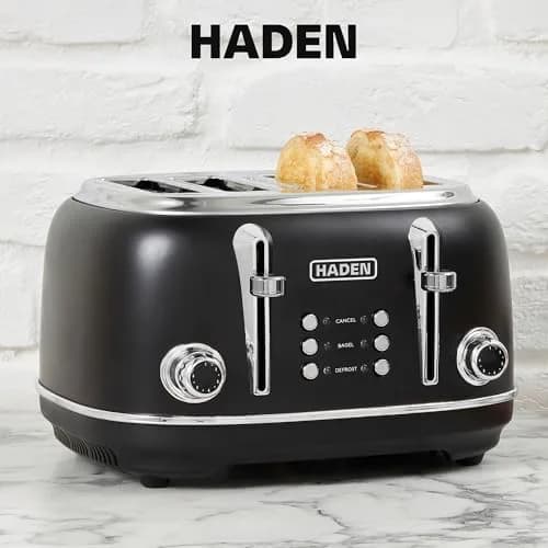 Haden Heritage 4 Slice Wide Slot Stainless Steel Toaster, Black & Chrome | Adjustable Browning & Modern Design thumbnail 6