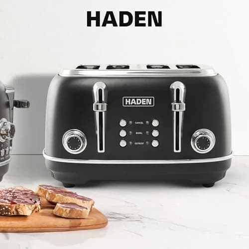 Haden Heritage 4 Slice Wide Slot Stainless Steel Toaster, Black & Chrome | Adjustable Browning & Modern Design thumbnail 7