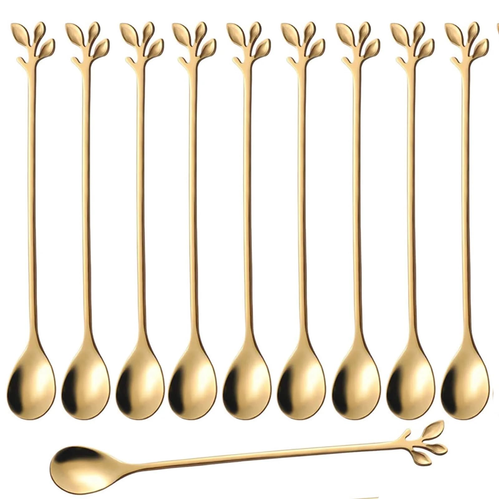 CAMDEA Gold Stainless Steel 10 Pcs Long Handle Teaspoons | Durable, Elegant Coffee & Dessert Spoons - main product image