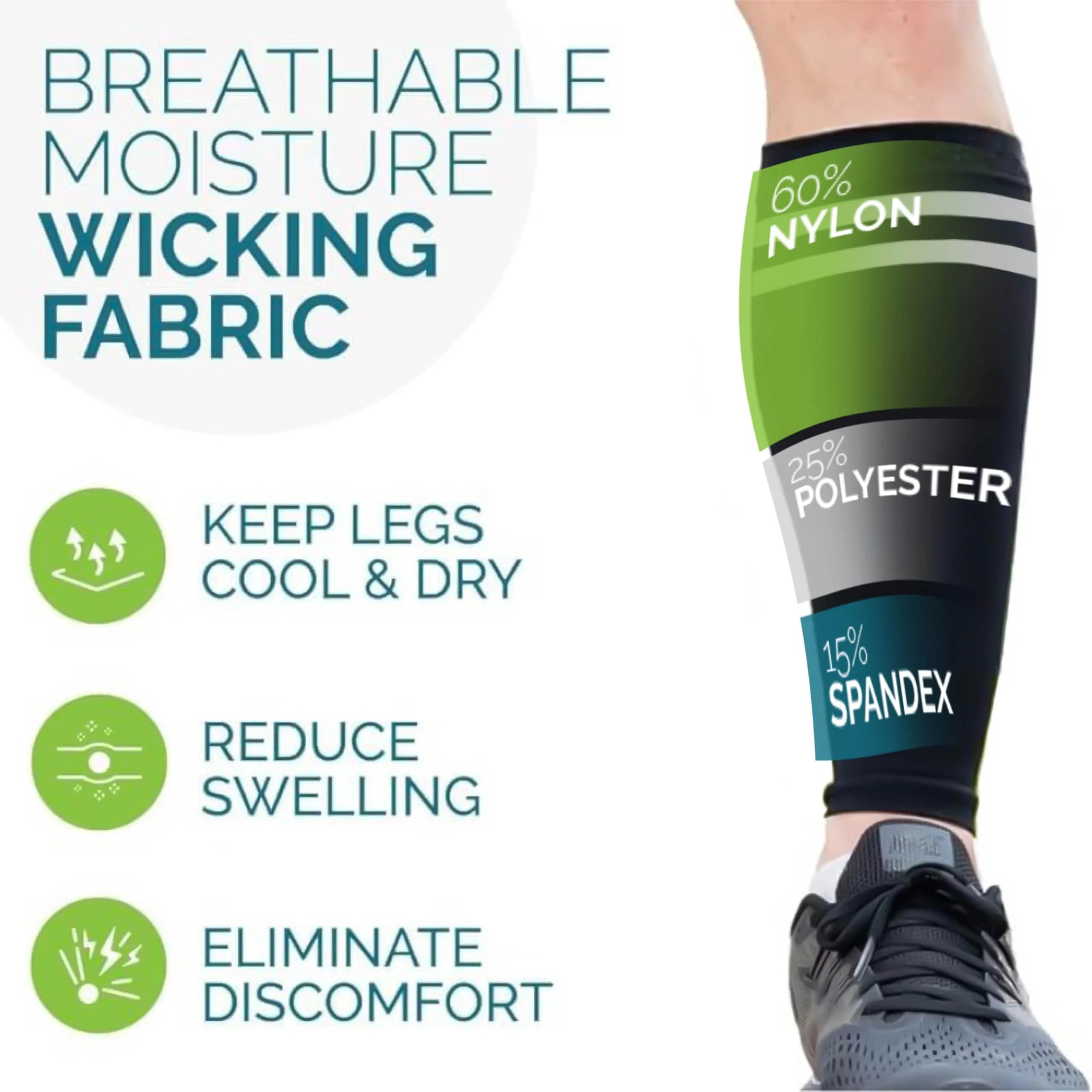 Run Forever Calf Compression Sleeve Medium Black & Grey | 20-30mmHg Graduated Compression for Shin Splints & Pain Relief - view 5