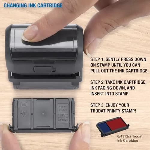 Trodat Printy 4912 Self Inking DIY Stamp Kit – Black Ink, 3/4" x 1-7/8" | Customizable message, water-based ink, eco-friendly (70-120 chars) thumbnail 5