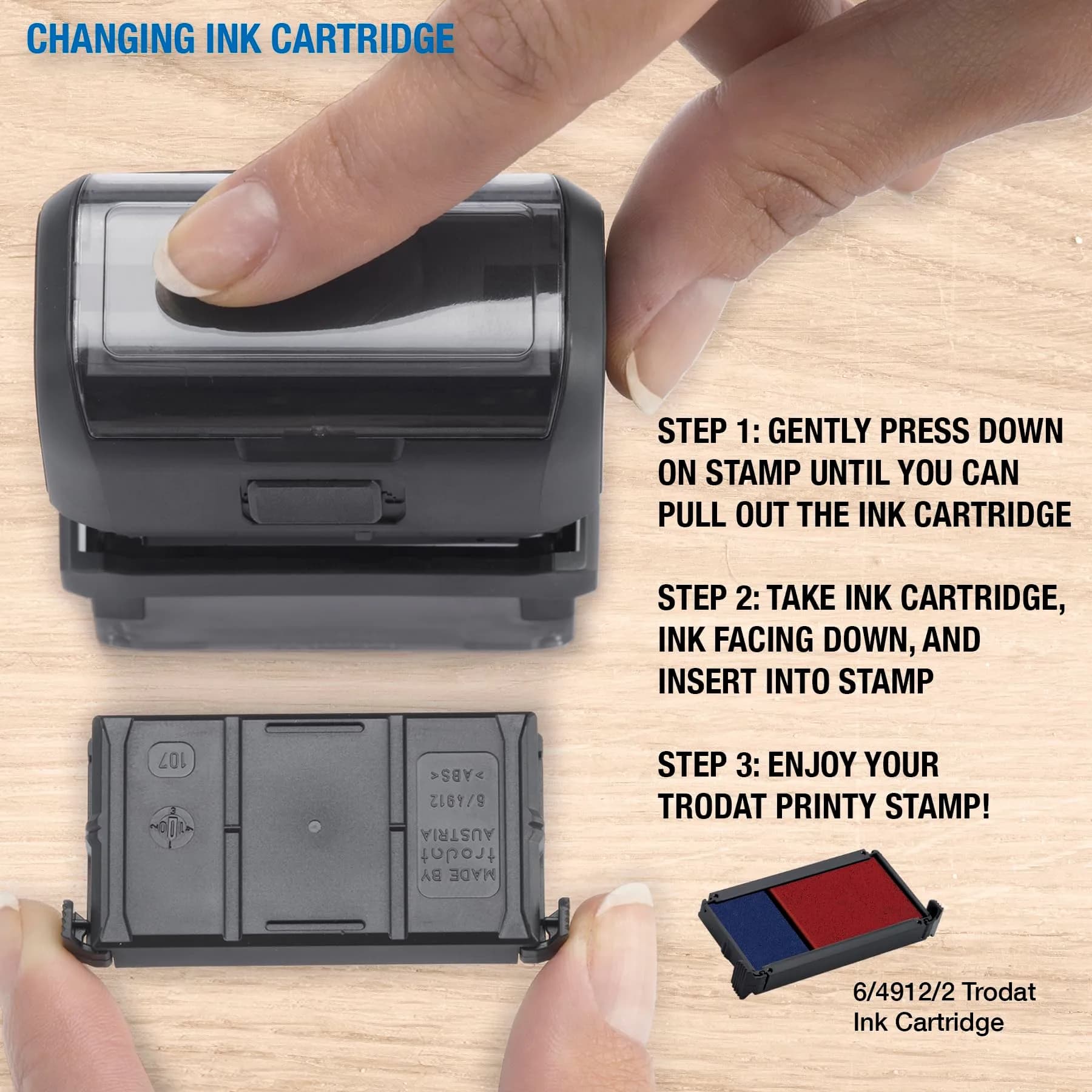 Trodat Printy 4912 Self Inking DIY Stamp Kit – Black Ink, 3/4" x 1-7/8" | Customizable message, water-based ink, eco-friendly (70-120 chars) - view 5