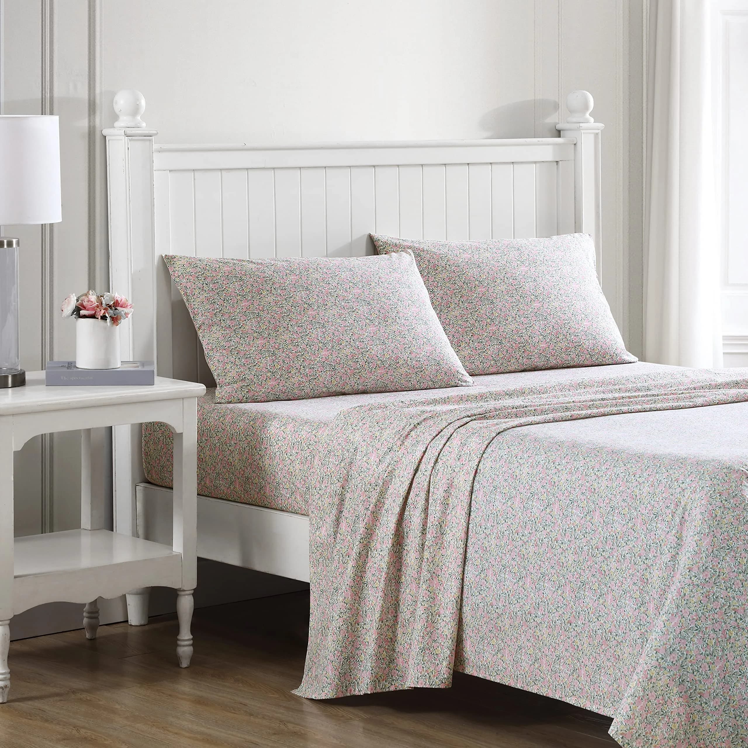 Laura Ashley Twin Size Sheet Set with Fitted Sheet & Pillowcase | 300-Thread Cotton Sateen, Soft & Durable (70-120 chars)