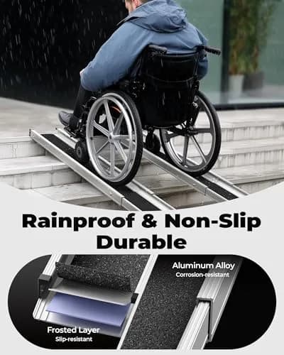 KOLOTOOL 5FT Telescoping Aluminum Portable Wheelchair Ramp with Bag, 600LBS Capacity (2-Pack, Black) | Lightweight & Foldable for Home & Travel thumbnail 4