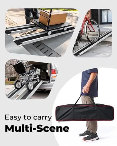 KOLOTOOL 5FT Telescoping Aluminum Portable Wheelchair Ramp with Bag, 600LBS Capacity (2-Pack, Black) | Lightweight & Foldable for Home & Travel thumbnail 5