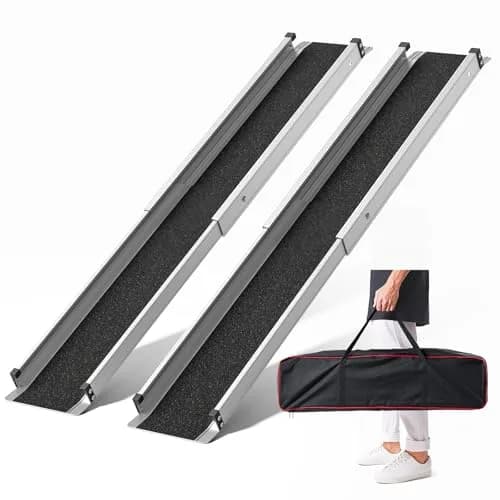KOLOTOOL 7FT Telescoping Aluminum Portable Wheelchair Ramp with Bag, 600LBS Capacity, 2-Pack | 2.4m (7ft) to 4.2m (14ft) Adjustable Ramp for Home & Travel thumbnail 1