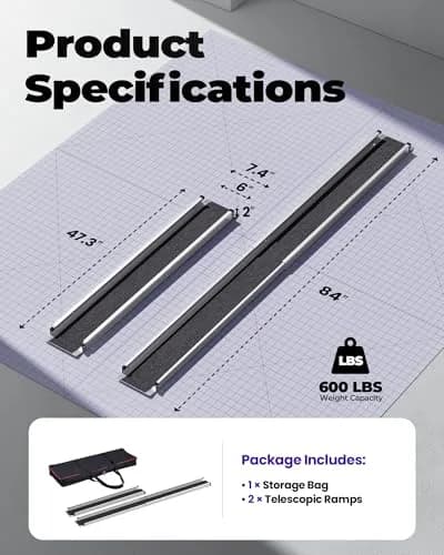 KOLOTOOL 7FT Telescoping Aluminum Portable Wheelchair Ramp with Bag, 600LBS Capacity, 2-Pack | 2.4m (7ft) to 4.2m (14ft) Adjustable Ramp for Home & Travel thumbnail 3