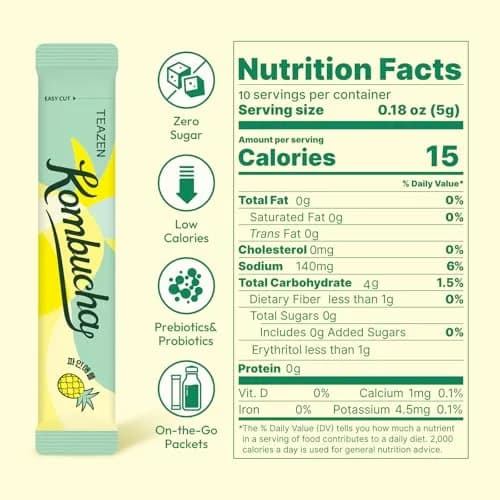 TEAZEN Pineapple Kombucha Powder | Hydration Drink Mix, Sugar Free, Live Probiotics & Prebiotics, 10 Packets, 1.76oz thumbnail 4