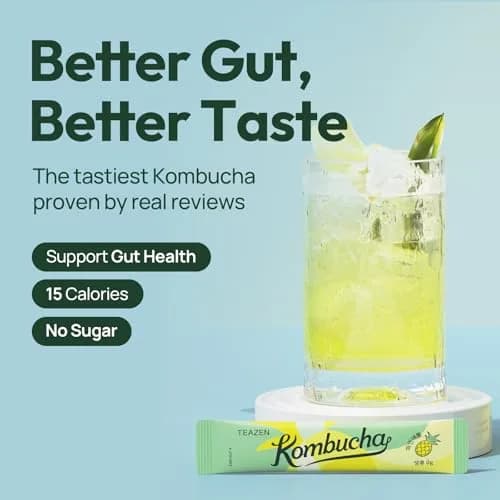 TEAZEN Pineapple Kombucha Powder | Hydration Drink Mix, Sugar Free, Live Probiotics & Prebiotics, 10 Packets, 1.76oz thumbnail 6
