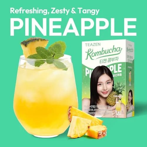TEAZEN Pineapple Kombucha Powder | Hydration Drink Mix, Sugar Free, Live Probiotics & Prebiotics, 10 Packets, 1.76oz thumbnail 2