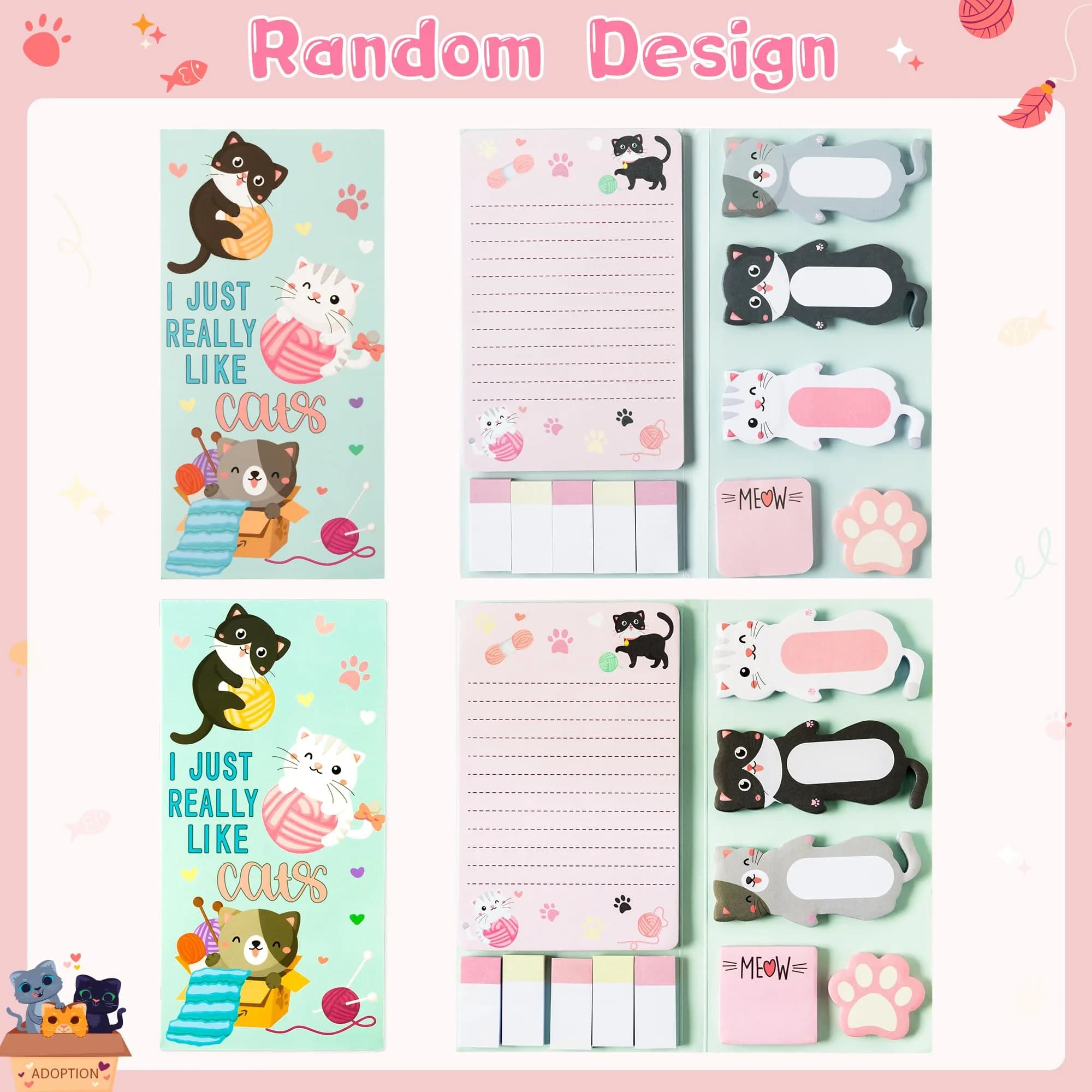 Xqumoi Cat Sticky Notes Set with Paw Shaped Tabs, 550 Sheets | Cute Animal Memo Pads for Back to School - view 6