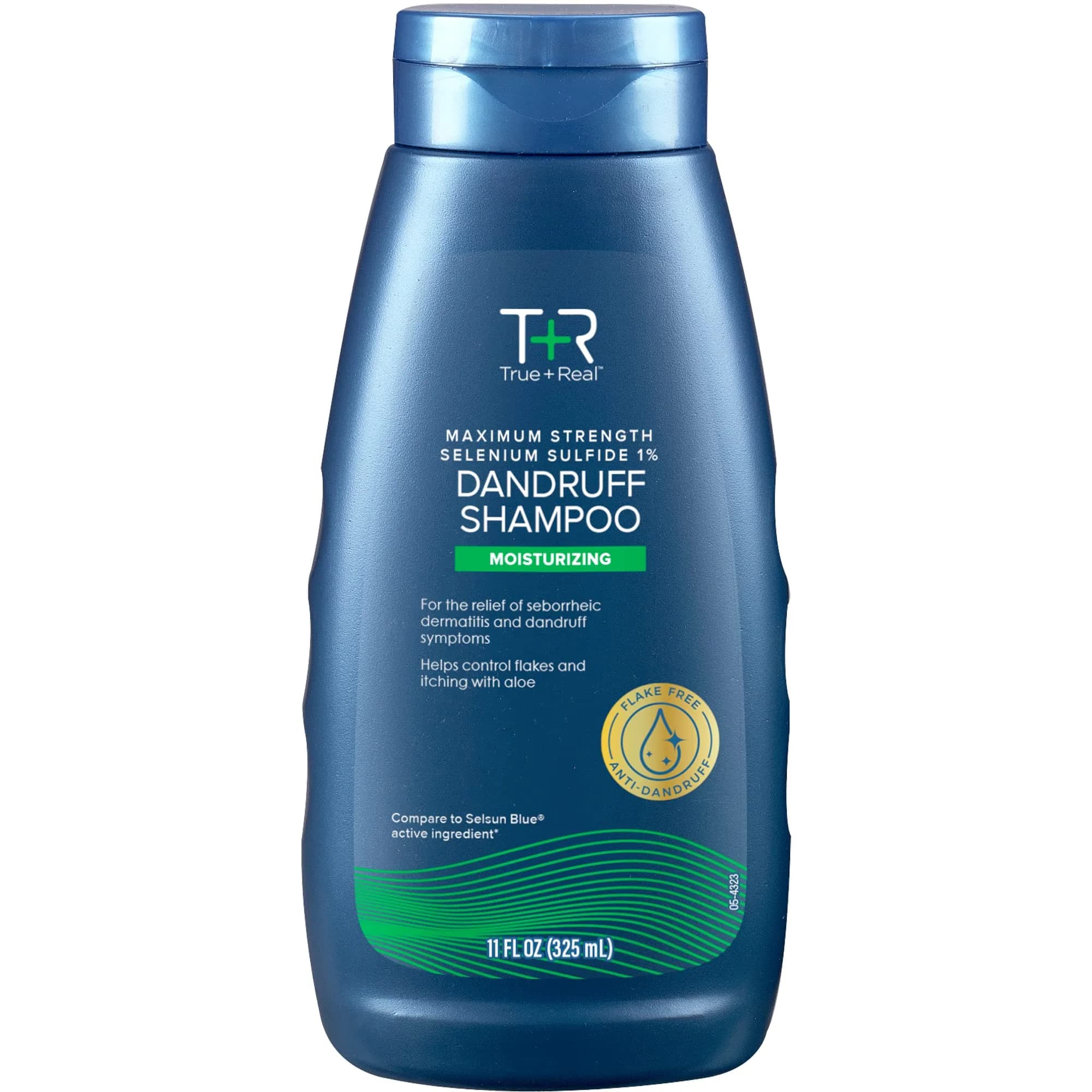 True+Real Moisturizing Dandruff Shampoo 11 fl oz | Aloe & Selenium Sulfide 1% for Flaking & Itchy Scalp — Light Teal