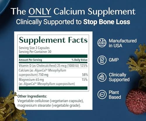 ALGAECAL Plant Based Calcium Supplement for Bone Strength | 90 Caps, 3 Packs, Organic & Natural thumbnail 3