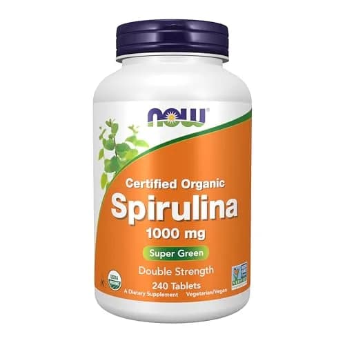 NOW Spirulina 1000 mg Double Strength | Organic, Vegan, 240 Tabs in Bottle thumbnail 1