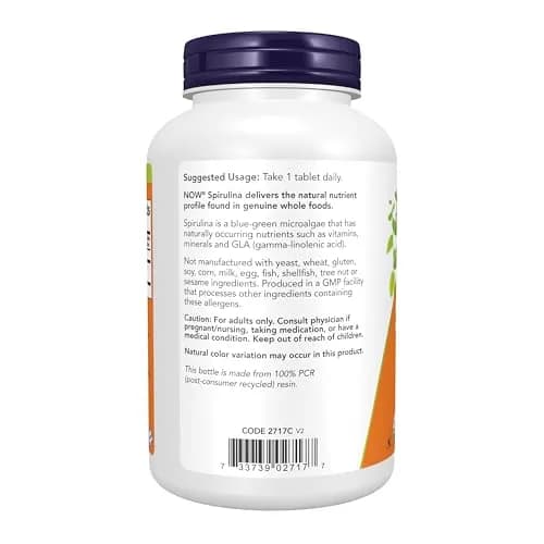 NOW Spirulina 1000 mg Double Strength | Organic, Vegan, 240 Tabs in Bottle thumbnail 3