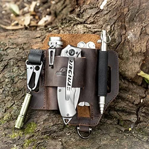 Topstache Leather Multitool Sheath with Belt Loop for Flashlight and Pen | Dark Brown (15.75cm x 14.73cm x 2.54cm) thumbnail 6