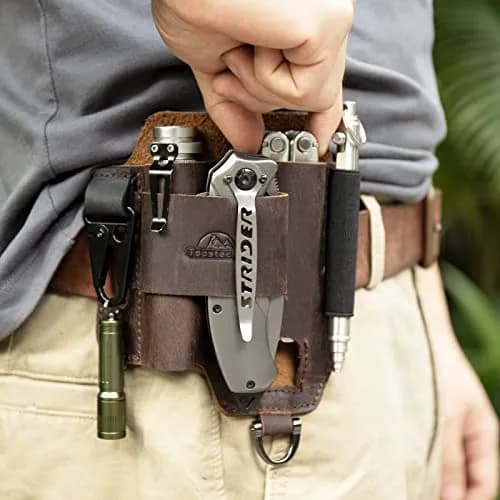 Topstache Leather Multitool Sheath with Belt Loop for Flashlight and Pen | Dark Brown (15.75cm x 14.73cm x 2.54cm) thumbnail 2