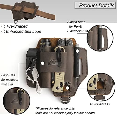 Topstache Leather Multitool Sheath with Belt Loop for Flashlight and Pen | Dark Brown (15.75cm x 14.73cm x 2.54cm) thumbnail 4