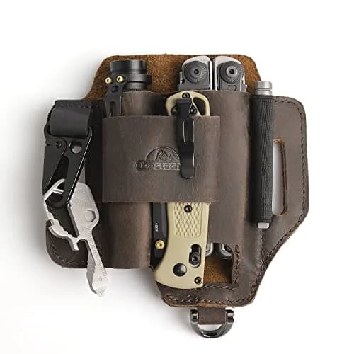 Topstache Leather Multitool Sheath with Belt Loop for Flashlight and Pen | Dark Brown (15.75cm x 14.73cm x 2.54cm) - main product image