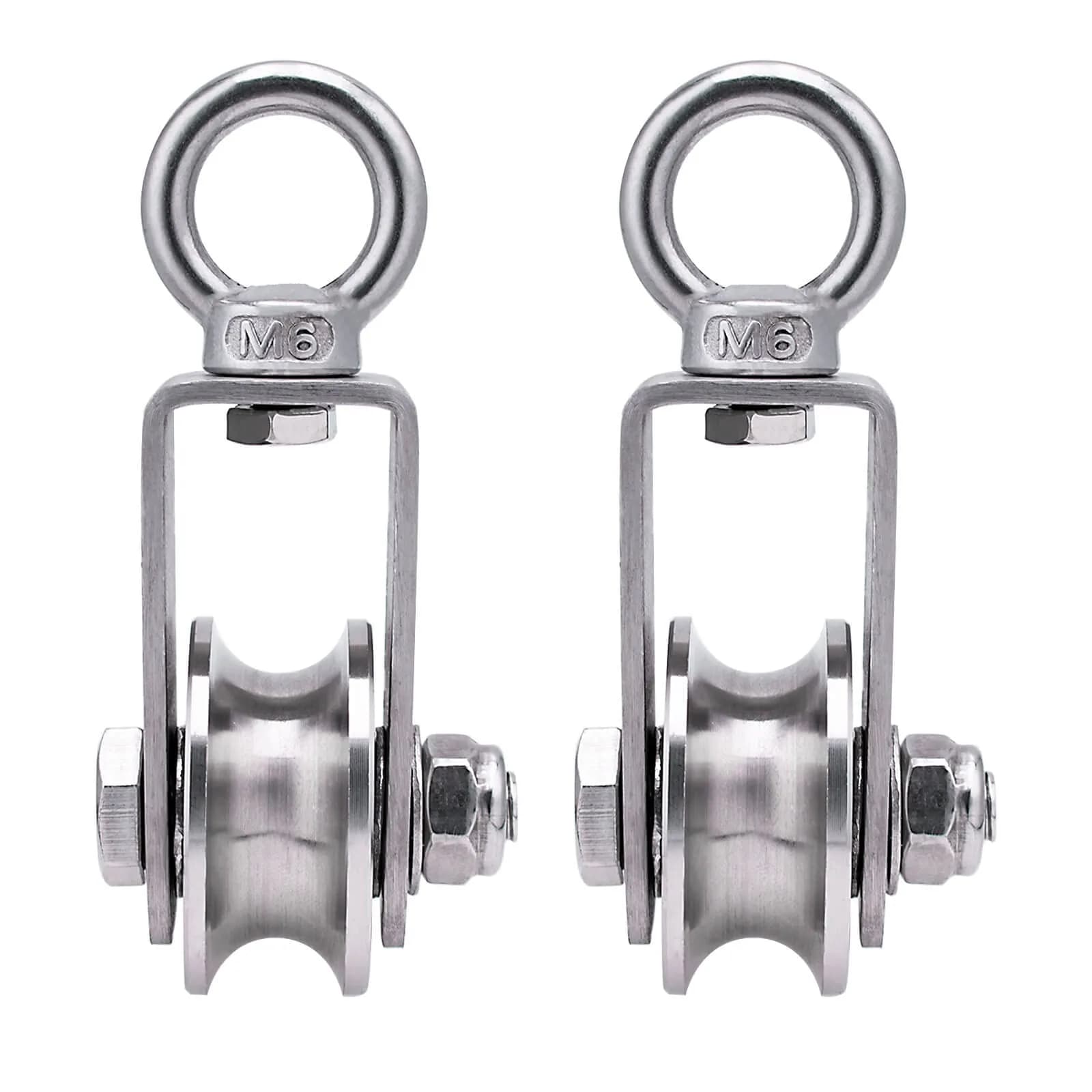 SHINICO Stainless Steel Snatch Block Pulley 250 kg (551 lb) | Silent Smooth Bearings for 8mm Rope — Swivel Pulley+Nut