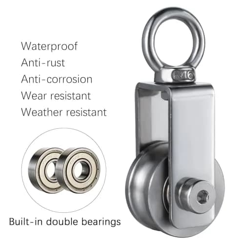 SHINICO Stainless Steel Snatch Block Pulley 250 kg (551 lb) | Silent Smooth Bearings for 8mm Rope thumbnail 4